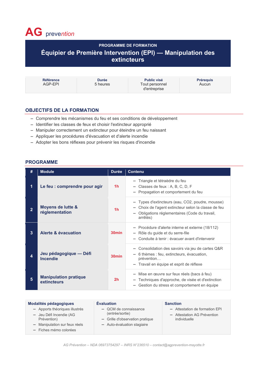 Aperçu de la fiche Équipier de Première Intervention - manipulation des extincteurs