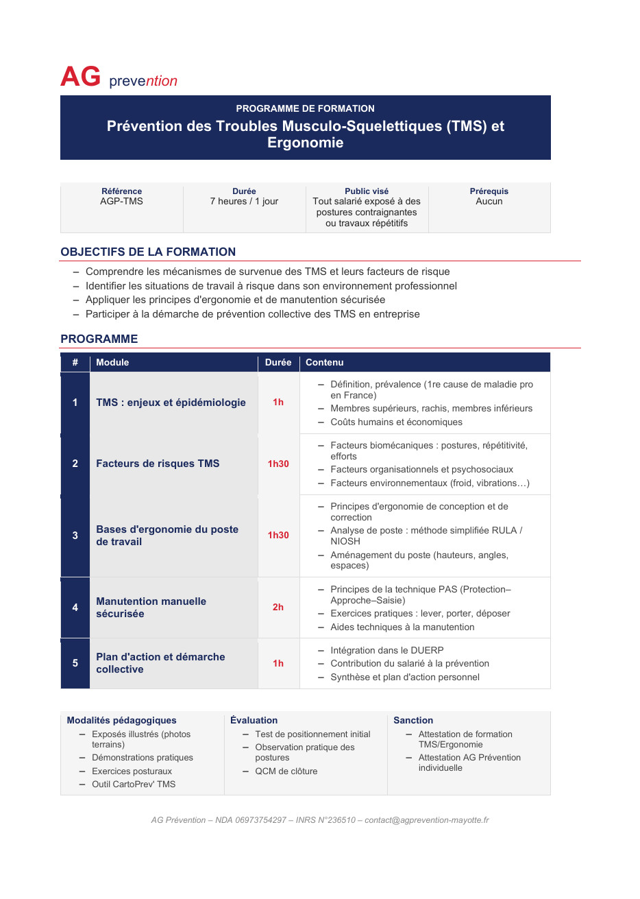 Aperçu de la fiche Prévention des TMS et ergonomie